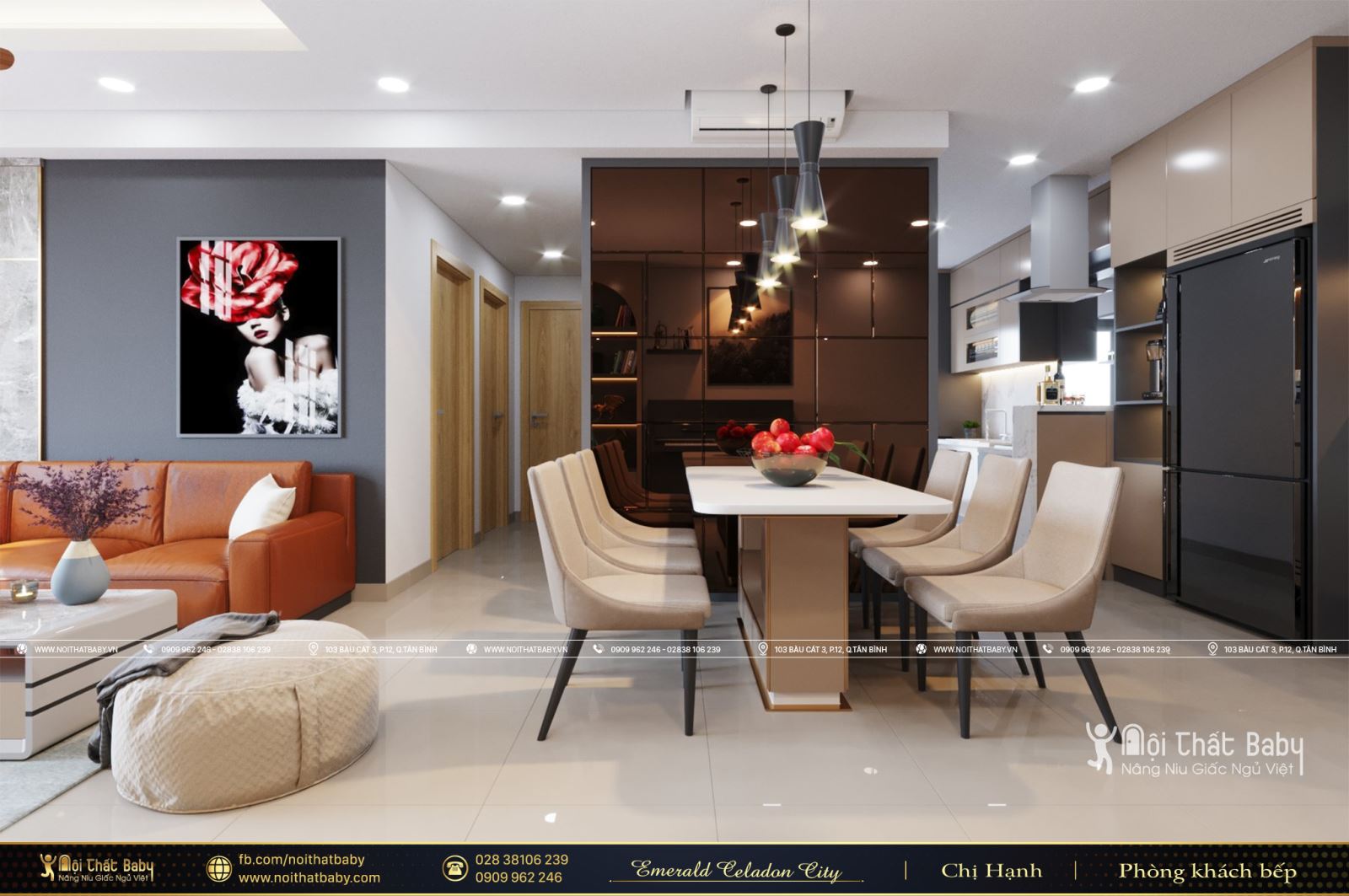 Thiết kế và thi công nội thất chung cư hiện đại căn hộ Emerald Celadon City 112m2